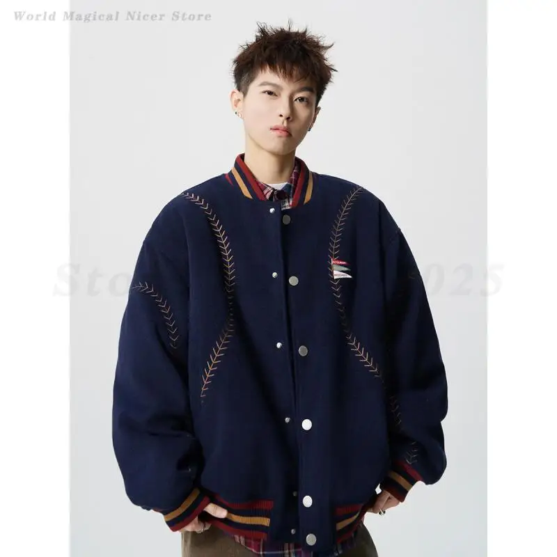 

American Retro Baseball Uniform Jacket Autumn Winter Loose Casual Coat Men Couple College Style Jackets Male Outdoor Sportswear