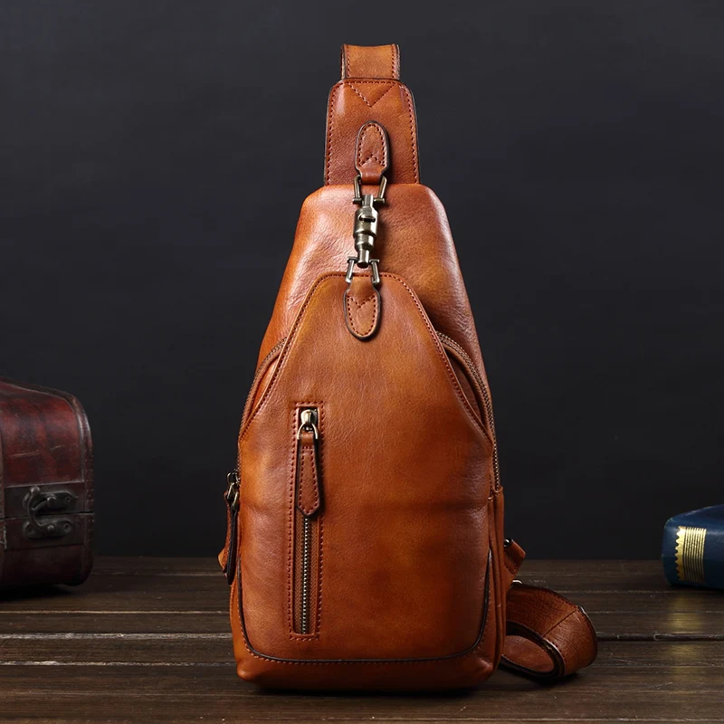 Genuine Leather Chest Bag Men's Tide Brand Chest Pouch Head Layer Leather Bag Casual Men Messenger Shoulder Bags Back Pack Soft