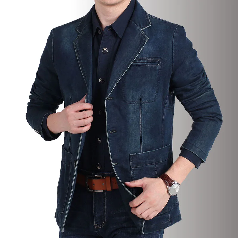 Spring Casual Cotton Denim Suit Jacket Men Winter Classic Fashion Slim Washed Retro Blue Jeans Blazer Coat Male Brand Clothing