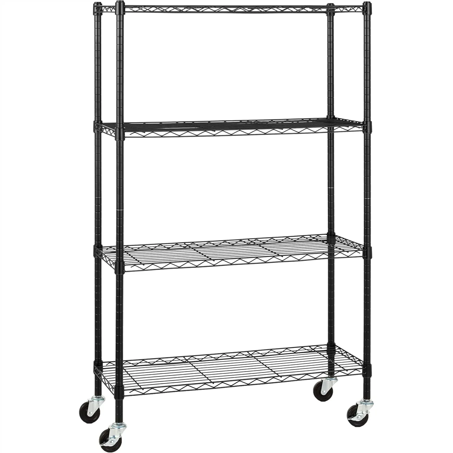 

4-Shelf Heavy Duty Garage Shelving Unit on 3" Casters, Adjustable Metal Wire Rack with Leveling Feet, 36x14x57.75 Inches, Black