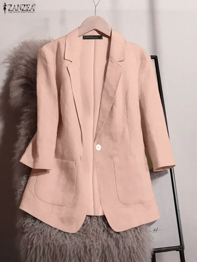 2025 ZANZEA elegante mujer Blazer Oficina señora OL trajes otoño 3/4 manga Casual bolsillos sólido moda abrigos ropa de calle abrigos