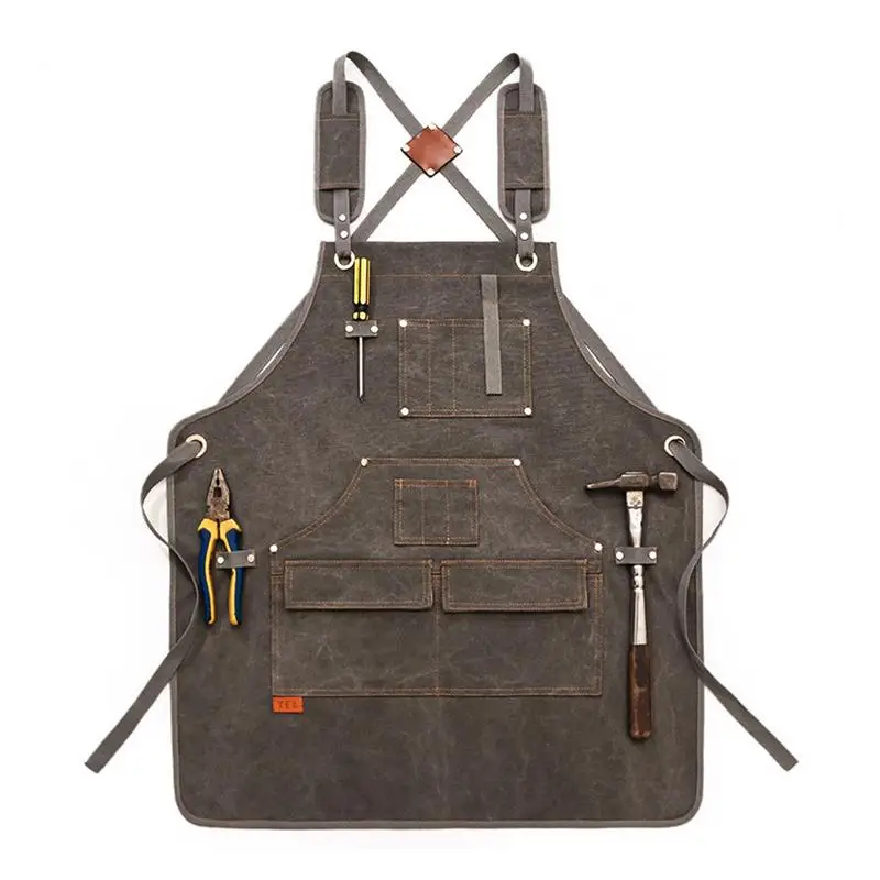 Tool Apron Men Women Adjustable Waxed Canvas Apron Heavy Duty Utility Apron With Pockets For Woodwork Room Craft Workshop