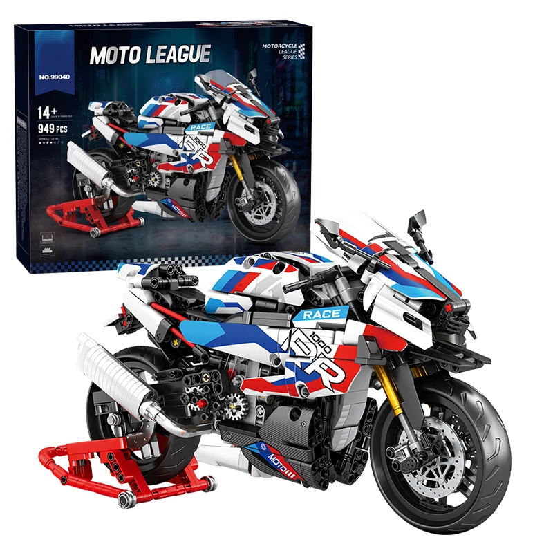 

949PCS Super Motorcycle Building Blocks With Parking Rack Racing Model Bricks Desktop Display Ornaments Children's DIY Toy Gifts
