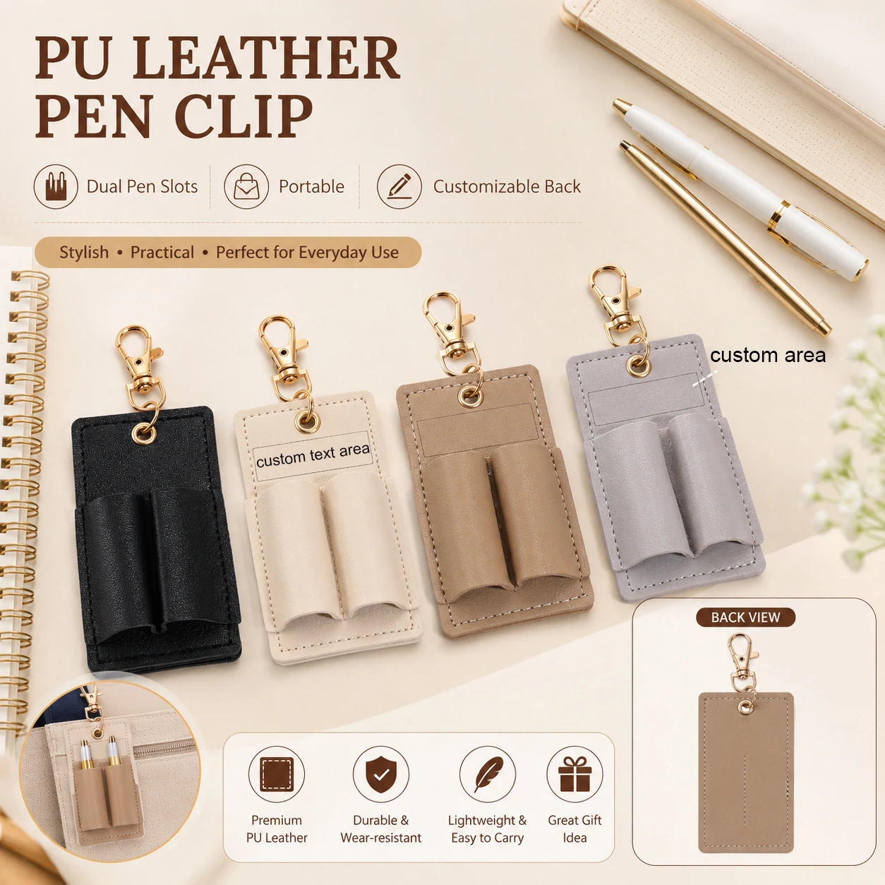 맞춤형 PU 가죽 펜 클립, 고급 스티칭이 적용된 2펜 - Pen Holder Organizer 리뷰 및 가격