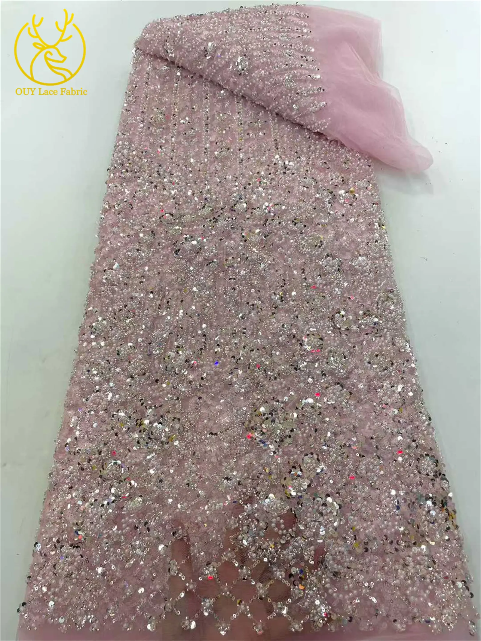 قماش دانتيل مطرز يدويًا أفريقي 5 ياردات من قماش الدانتيل الفرنسي الفاخر المطرز بالدانتيل النيجيري فساتين حفلات الزفاف