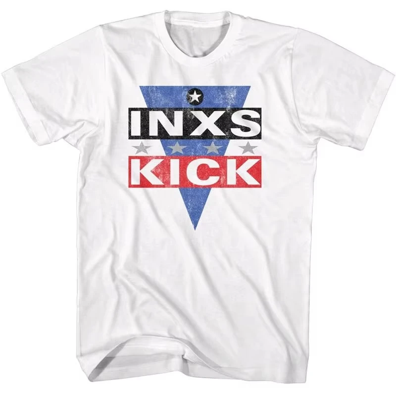 Inxs Music Band Adult White Cotton T-Shirt 'Kick Logo LP Rock N Roll' New Licensed Design for Men and Women Luxury Clothes Copy