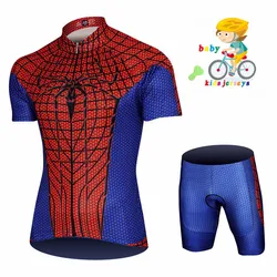 Spider Cycling Jersey Set for Children, Short Sleeves, Cycling Clothing, Racing Sport Jersey, Boys and Girls, Bike Wear, New