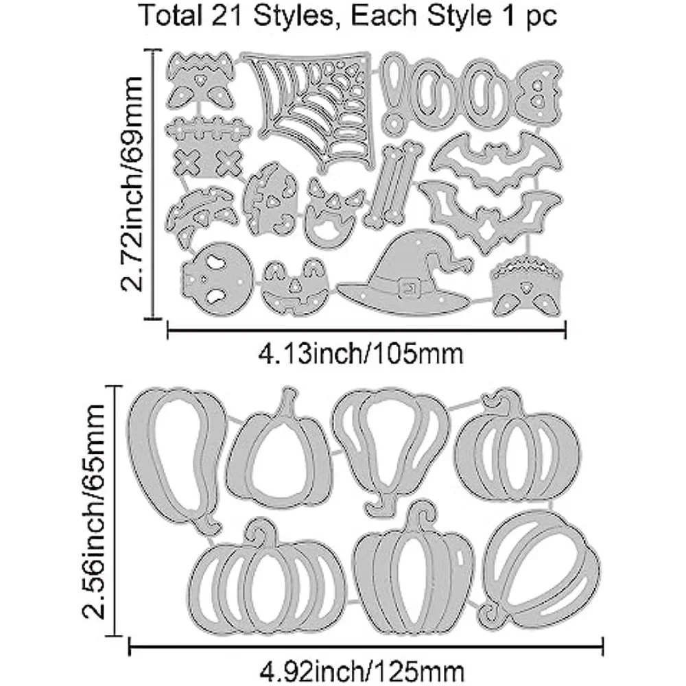2 Set 21 Stili Classici Halloween Fustelle per Scrapbook Metallo Halloween Cappello da pipistrello Zucca Tagli Goffratura Stencil Modello