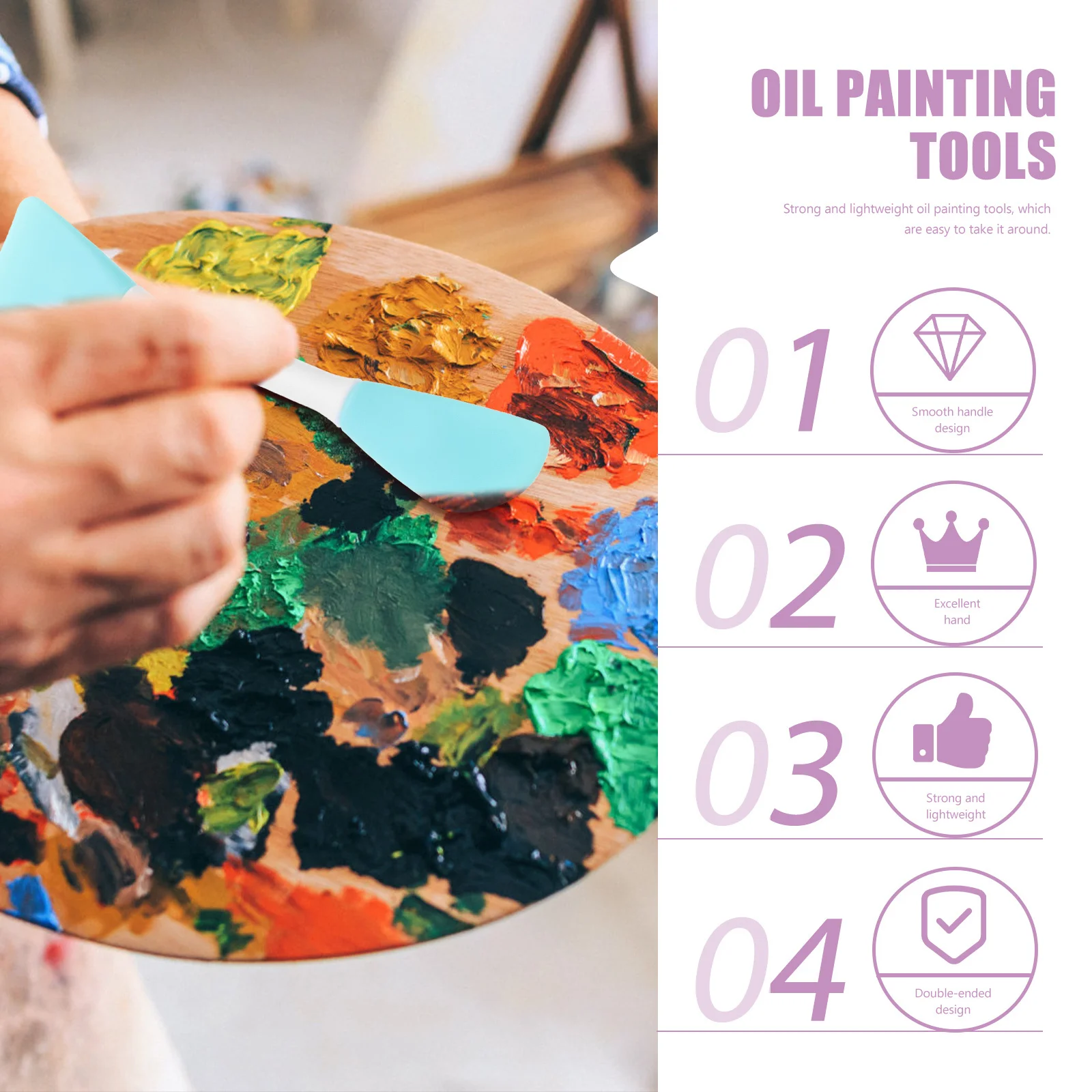 

8Pcs Painting Mixing Scraper Tool Kit Strong Lightweight Spatulas for Art Supplies Color Mixing Clay Modeling Screen Printing