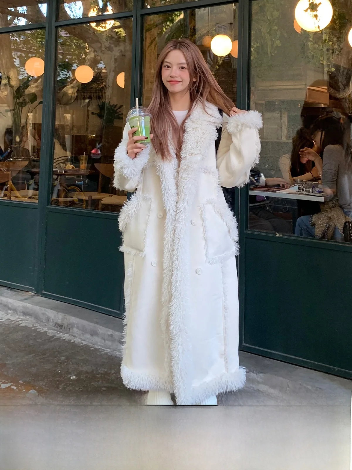 

RedBling, оригинальный дизайн, длинное белое меховое пальто, женское осенне-зимнее новое двустороннее пальто, шерстяное дэт, милый Sle