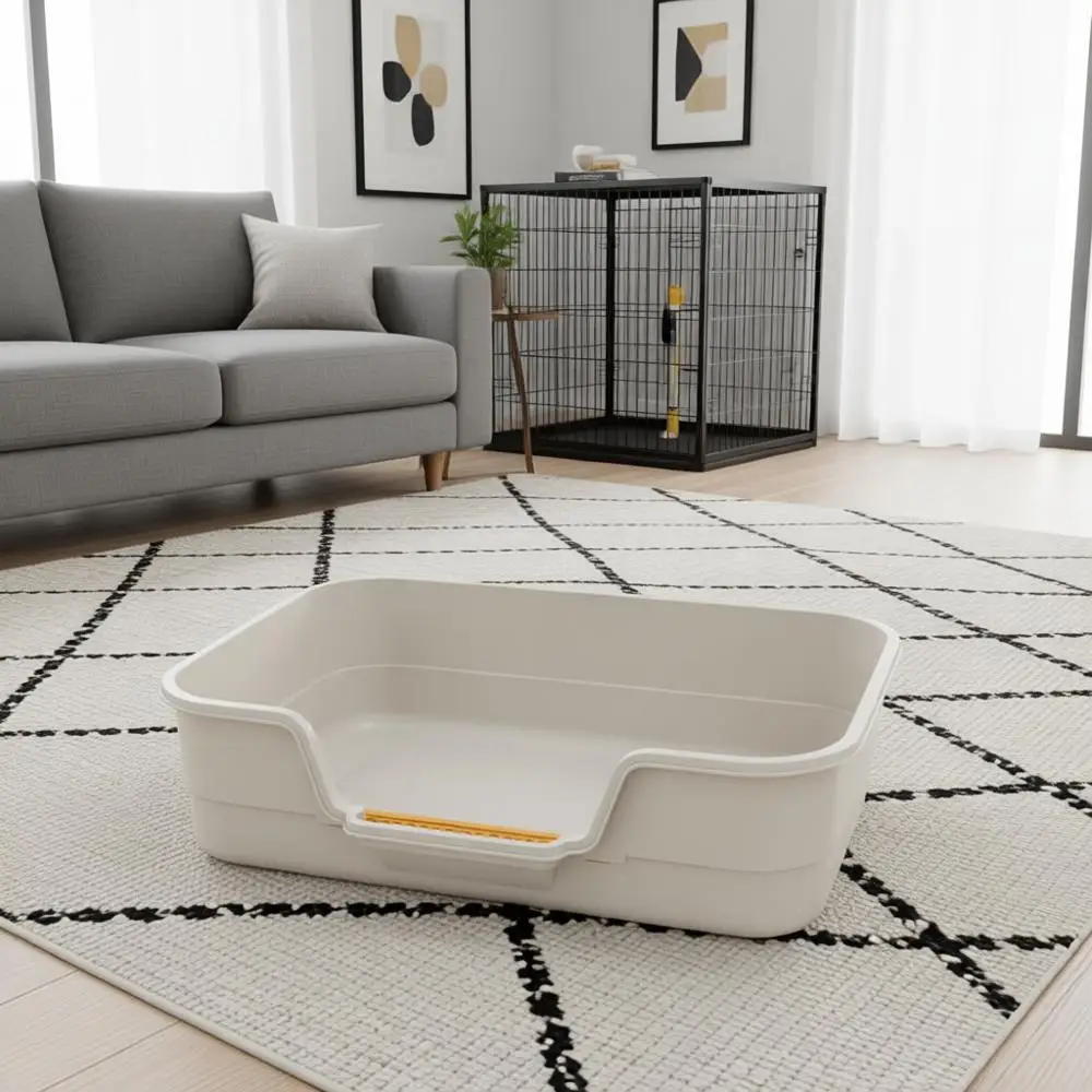 

Large Cat Litter Box with High Sides, Indoor Cat Boxes, Low Entry, Easy Clean, Anti-Splashing, 23.6 x 15.7 x 6.2 (White)
