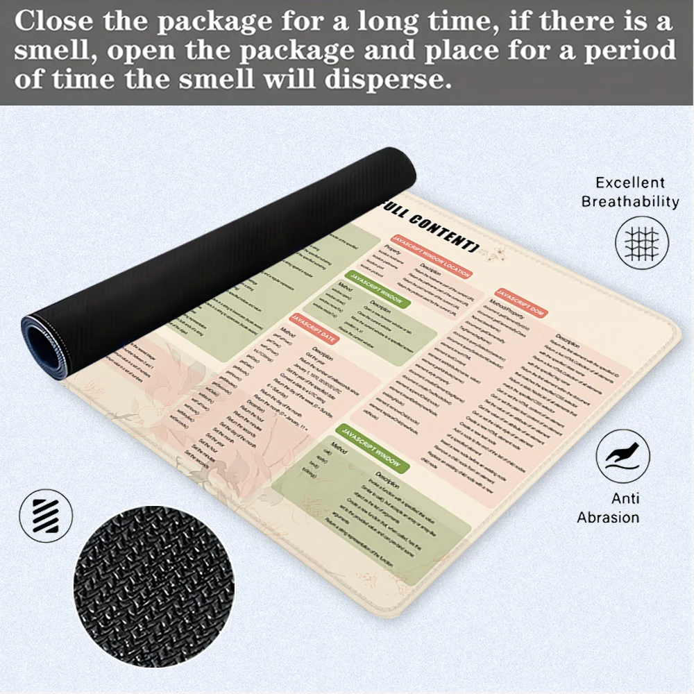 لوحة ماوس جاف سكريبت، قاعدة مطاطية كبيرة، ملحقات مكتبية، حافة مخيطة غير قابلة للانزلاق، لوحة مكتب باللغة الإنجليزية والإسبانية والفرنسية