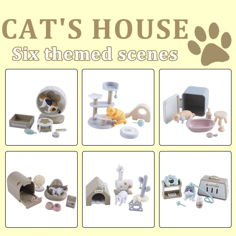 SENGTONGLE-M07-6IN1 Scala 1/12 Mini Gatto Ornamento Gatto Figure Micro Paesaggio Gatto Alberi Scratcher Decorazione Accessori Giocattolo