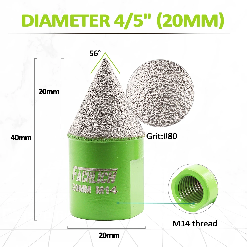 FACHLICH 1pc Dia20mm M14 Thread Diamond Chamfer Bits Milling Taper Tile Marble Quartz Hole Saw Shaping Stone Edge Crown Grinder
