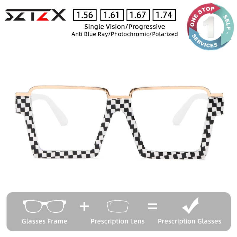 SZTZX Currents Trendy Colorful Prescription Glasses Blue Light Blocking Women Myopia Eyewear Square Progressive Reading Glasses