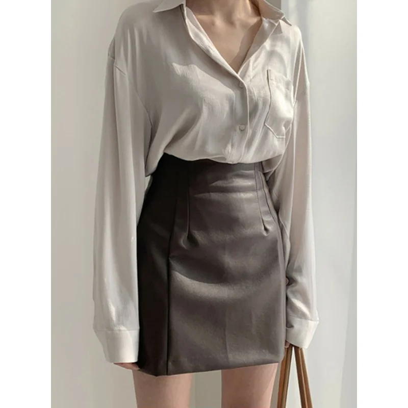 

aWord Version Leather Skirt Female2024New Autumn and Winter High WaistpuSmall Leather Skirt Short Hip Skirt Brown Short Skirt