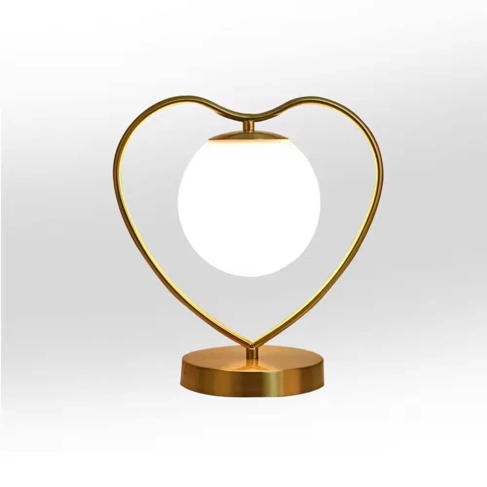 Heart Shape Desk Lamp Gold Glass Bedside Reading Lighting Fixture Bedroom Hotel Home Decoration Modern LED Table Lamps