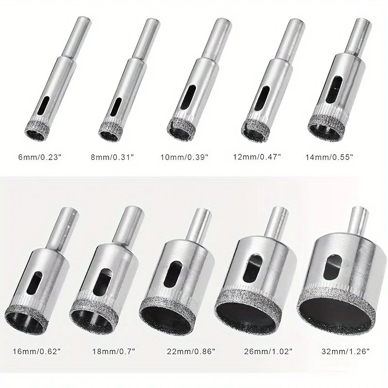 10pcs Diamond Coated Hole Saw Drill Bit Set - Ultimate Precision for Seamless Tile, Marble, Glass & Ceramic Drilling