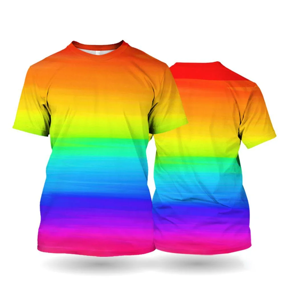 2026 New Rainbow T-Shirt Unisex Short Sleeved Top Tees Carnival Printed T-Shirts Red And Yellow Pattern Oversized Men's Clothing