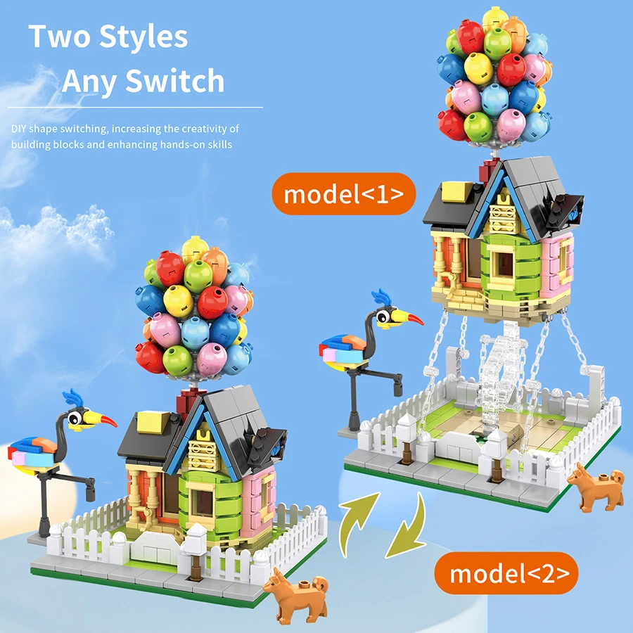 686PCS flying house MOC building block model set creative suspension anti-gravity 6 toy balloon house building kit Toys Gifts