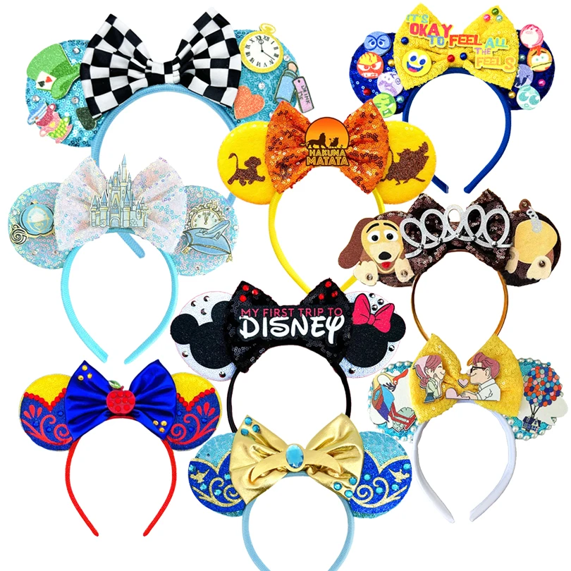 Mickey Mouse UP Ears Hair Accessories for Women Flying House Balloon Travel Sequins Hairbands Girl  Headband Kids Bow eadwear