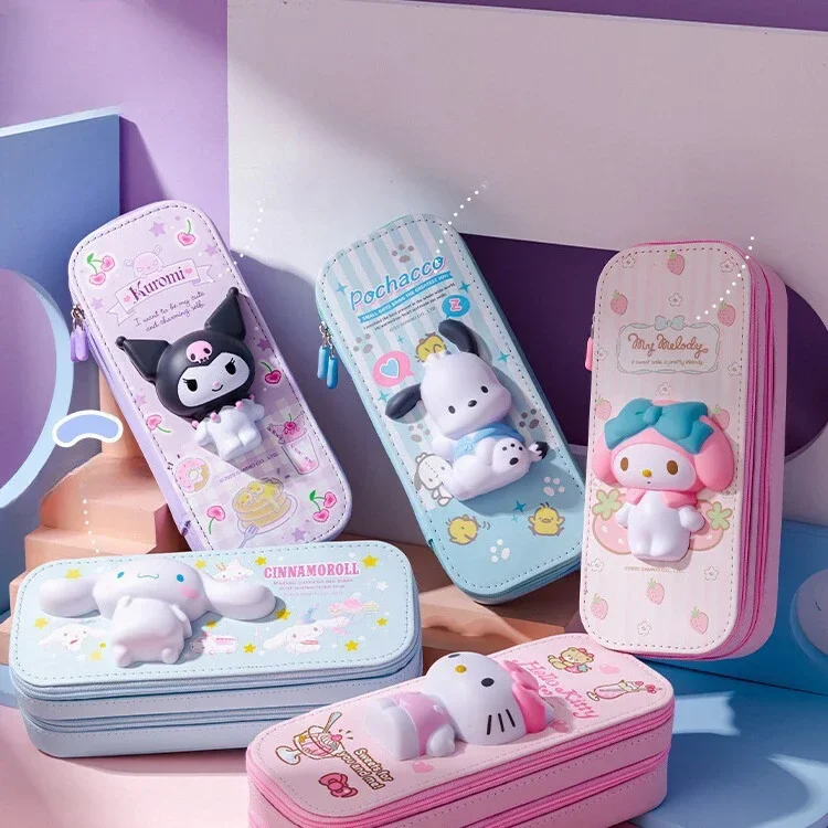 MINISO Sanrio 3D Decompression กระเป๋าดินสอน่ารัก My Melody Kawaii ขนาดใหญ่ความจุดินสอกรณี Cinnamoroll อุปกรณ์โรงเรียน