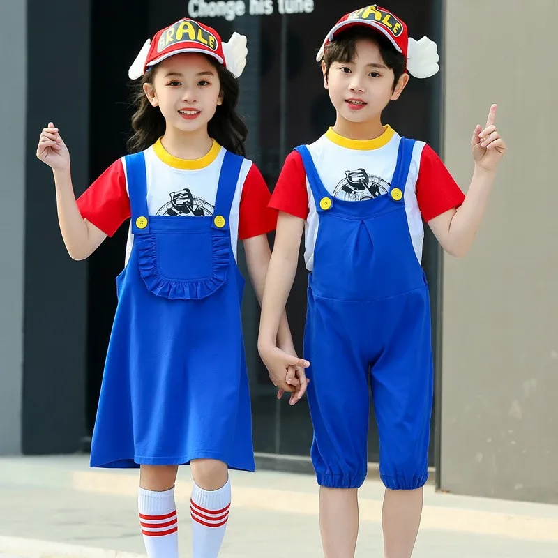 

Adorable Children's Alare Short Sleeve Outfit with Overalls Cartoon Halloween Performance Costume Summer Fashion Kids' Wear