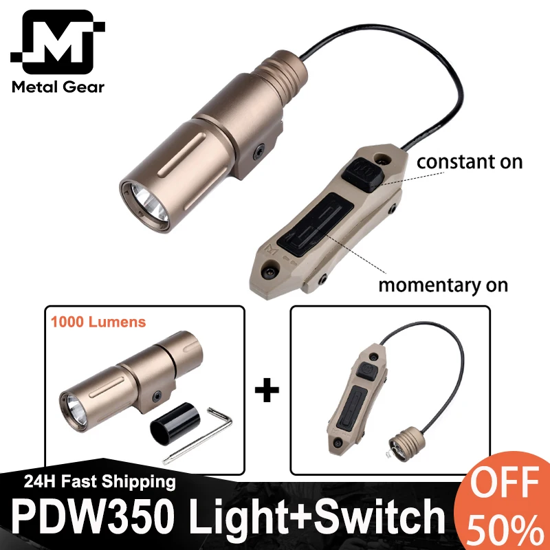 

Tactical PDW350 PLHv2 Flashlight 1000 Lumens Wadsn Airsoft PDW350 Scout Light Dual Function Pressure Switch Mlok Keymod Rail