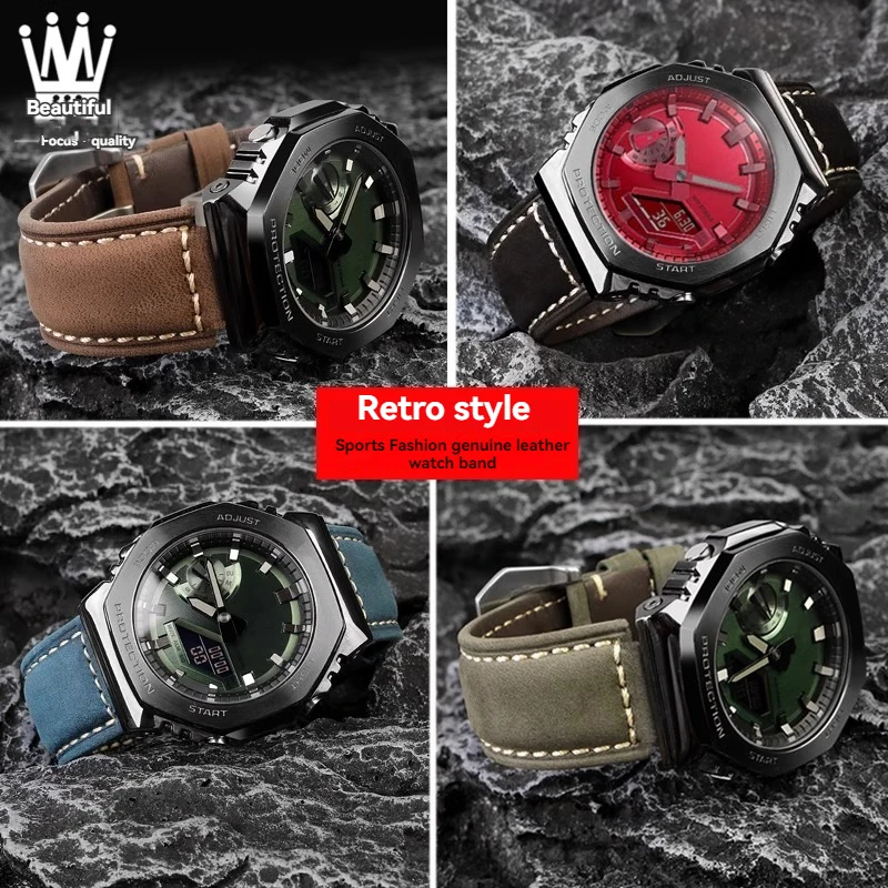 Modified Cowhide Watch Strap for Casio G-SHOCK GM-2100 GA2100 GA-2100 GM110 GA-110/120 GD-110 Wristband Watchband 24x16mm