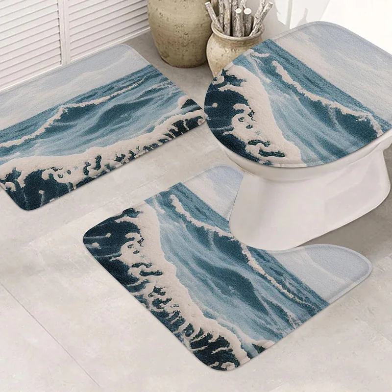 VIKAMA Ocean World Pattern Bathroom Non slip Mat Door Floor Mat Shower Room Carpet Bathtub Absorbent Foot Mat Decorative Mat