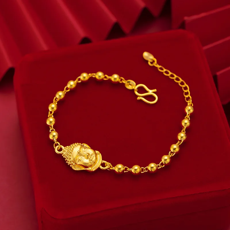 Gold-Plated Ping an National Fashion Small Buddha Head Golden Balls Women's Bracelet Simulated Real 14K Gold Color Plated 24K Go