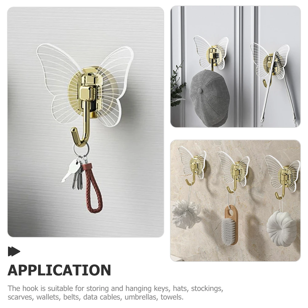 

2pcs Butterfly Adhesive Decorative Wall Key Hooks for Bathroom Kitchen Self Adhesive Hooks for Hanging Clothes Umbrellas Scarves