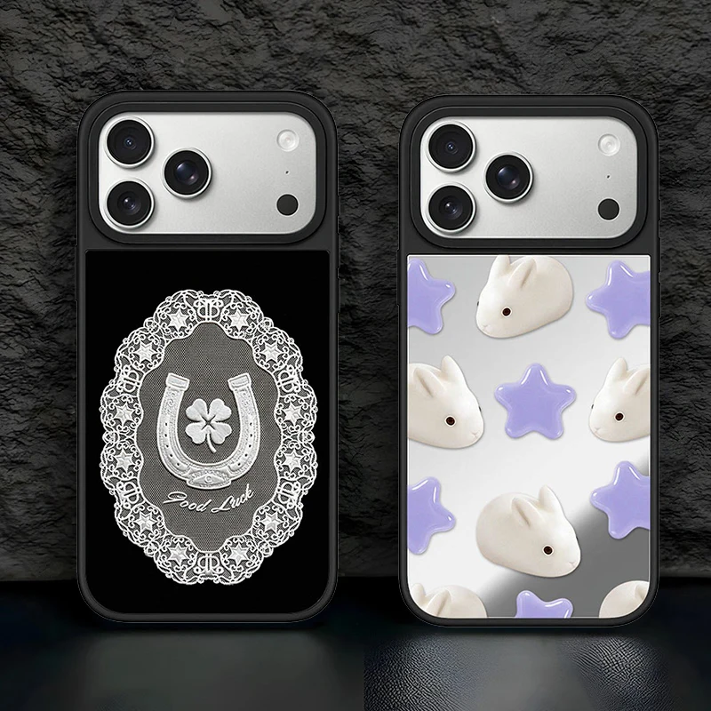 White Rabbit Clay Pattern Mirror Surface Magnetic Phone Case Cover for IPhone 13 14 15 16 17 Pro Max Case for IPhone 17 Air