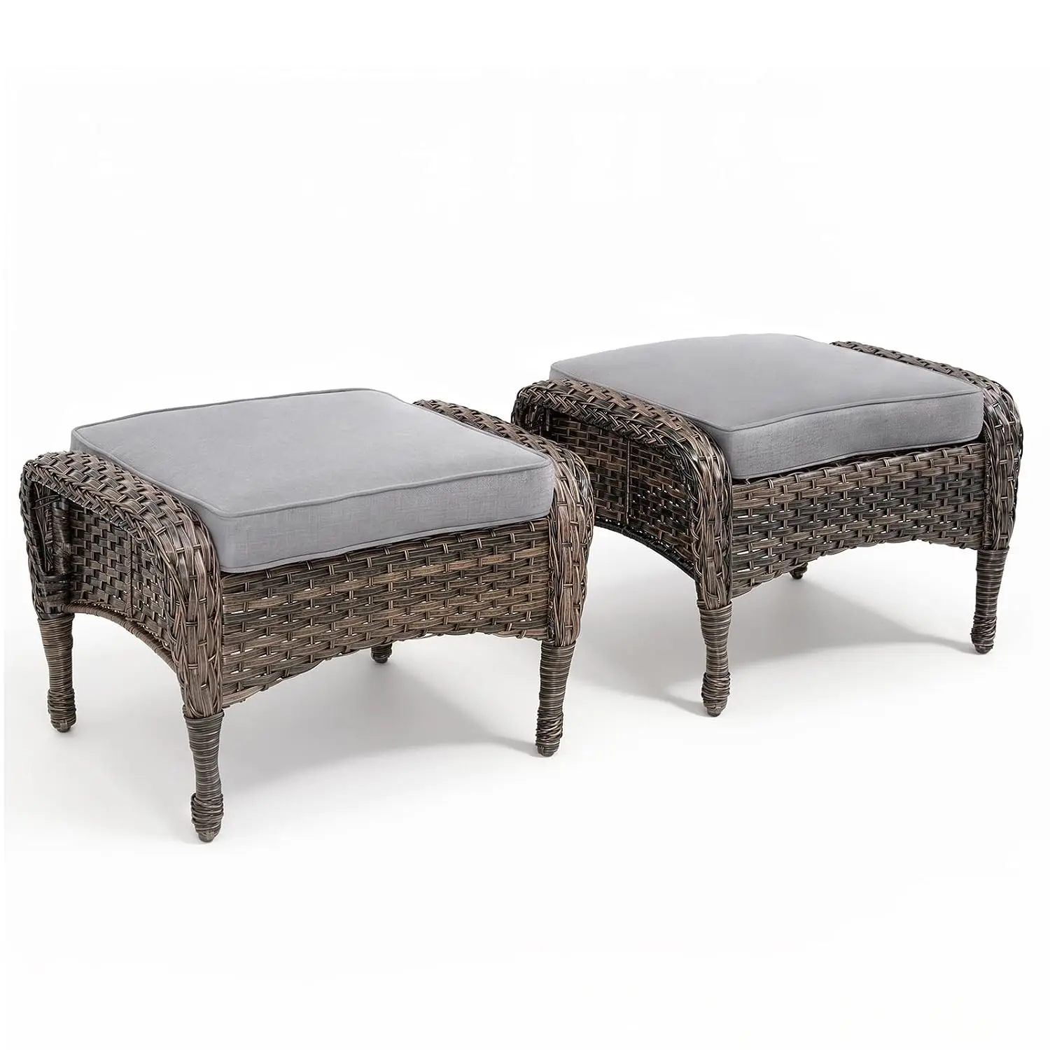 Wicker Ottoman Set Thick Cushions All Weather PE Rattan Footrest Stool Patio Seat Porch Deck, Customized