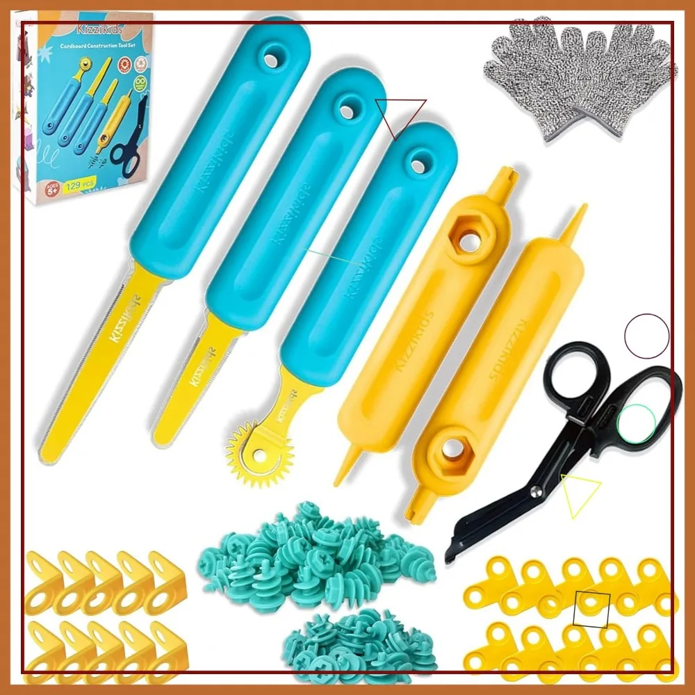 

149 шт. Картонный конструктор с резаком и ящиком для инструментов, развивающие игрушки STEM для детей в возрасте 5 лет, семейные занятия