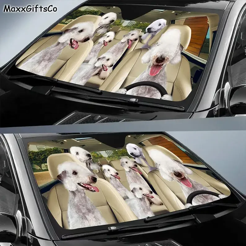 Bedlington Terrier Car Sun Shade, Dogs Windshield, Dogs Family Sunshade, Dogs Car Accessories, Car Decoration, Gift For Dad, Mom