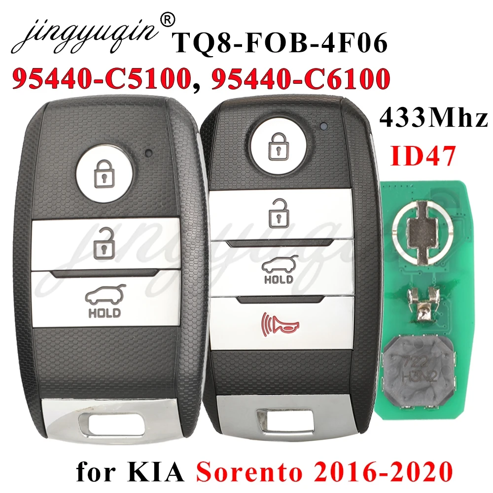 

jingyuqin 95440-C5100 95440-C6100 For KIA Sorento 2015 -2020 TQ8-FOB-4F06 ID47 433MHz Smart Car Remote Key KeylessGo Card Fob