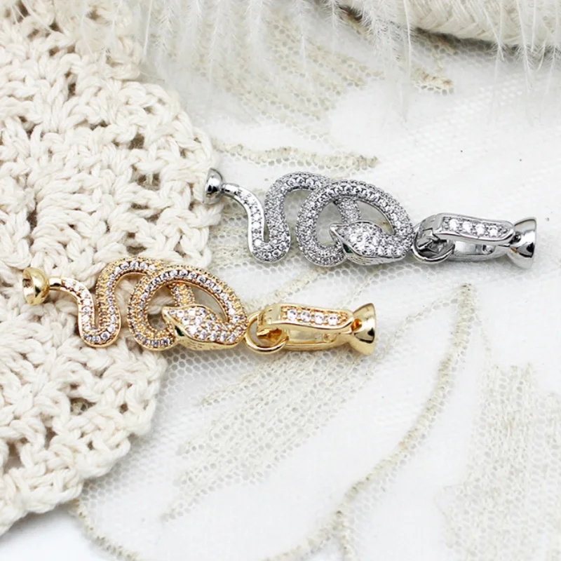 1 Piece Copper-Plated Zirconia Serpentine Universal Clasp DIY Beaded Bracelet Necklace End Cap Jewelry Making Material Accessory