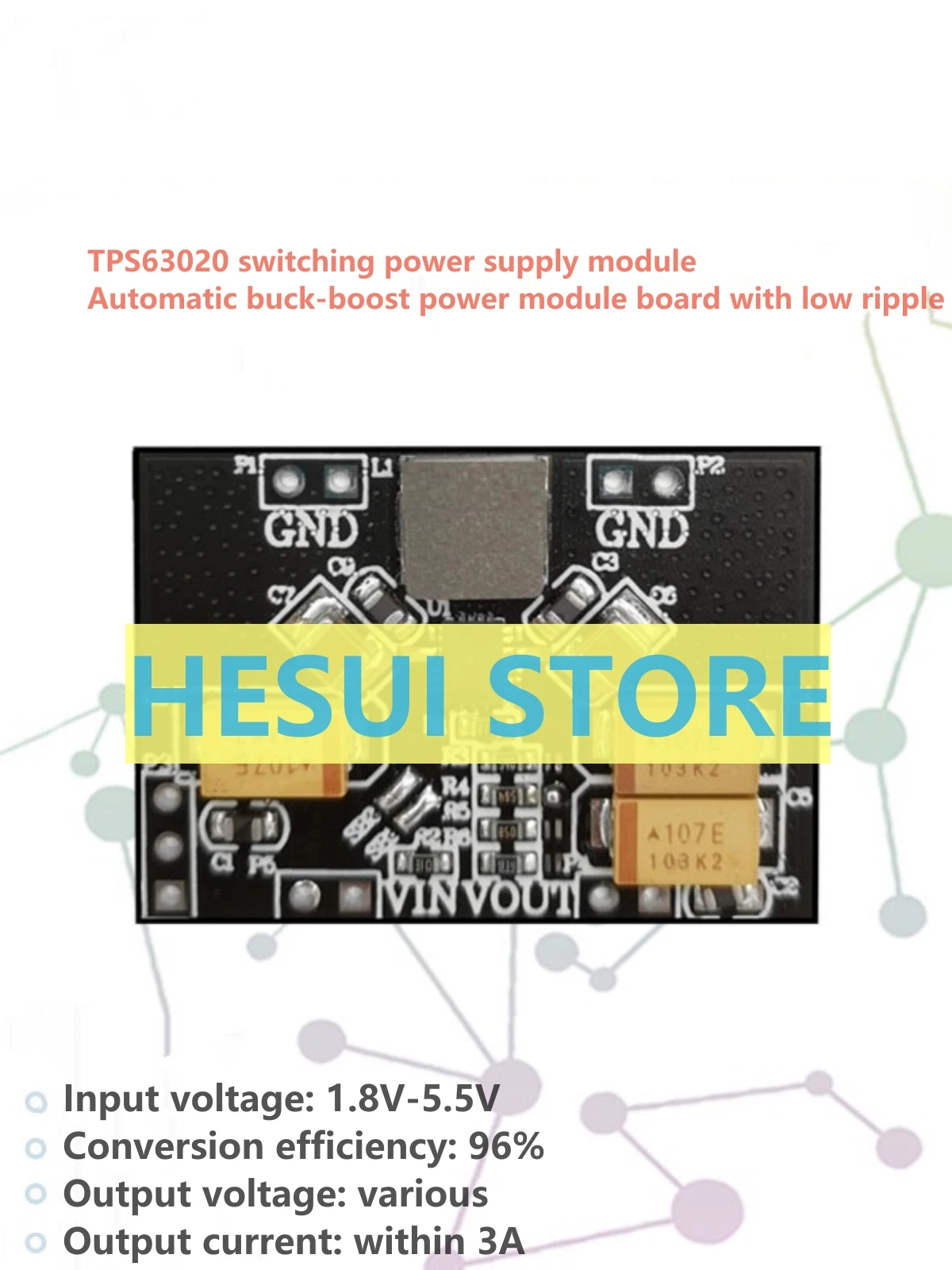 TPS63020 automatic step-down power supply module board 2.5v 3.3v 4.2v 5v lithium battery low ripple