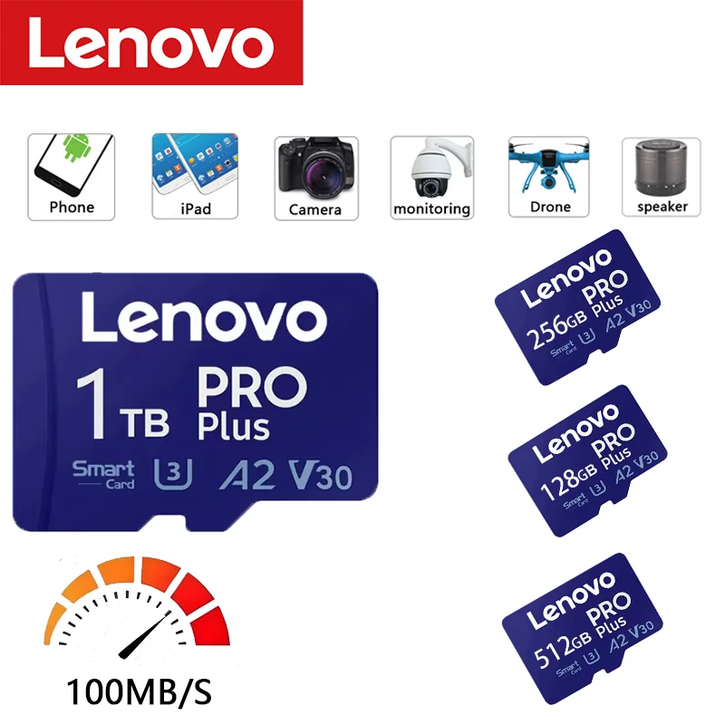 Cartão de Memória Micro SD de Alta Velocidade Lenovo 1TB, Cartão Flash TF 128GB 256GB 512GB 1TB A2 V30 4K Full HD para Câmera de Ação GoPro