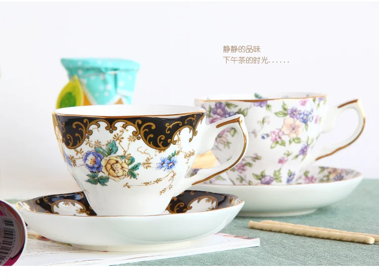 Coffee cup set, European bone china, English afternoon tea set, black tea cup plate set, ceramic coffee cup set