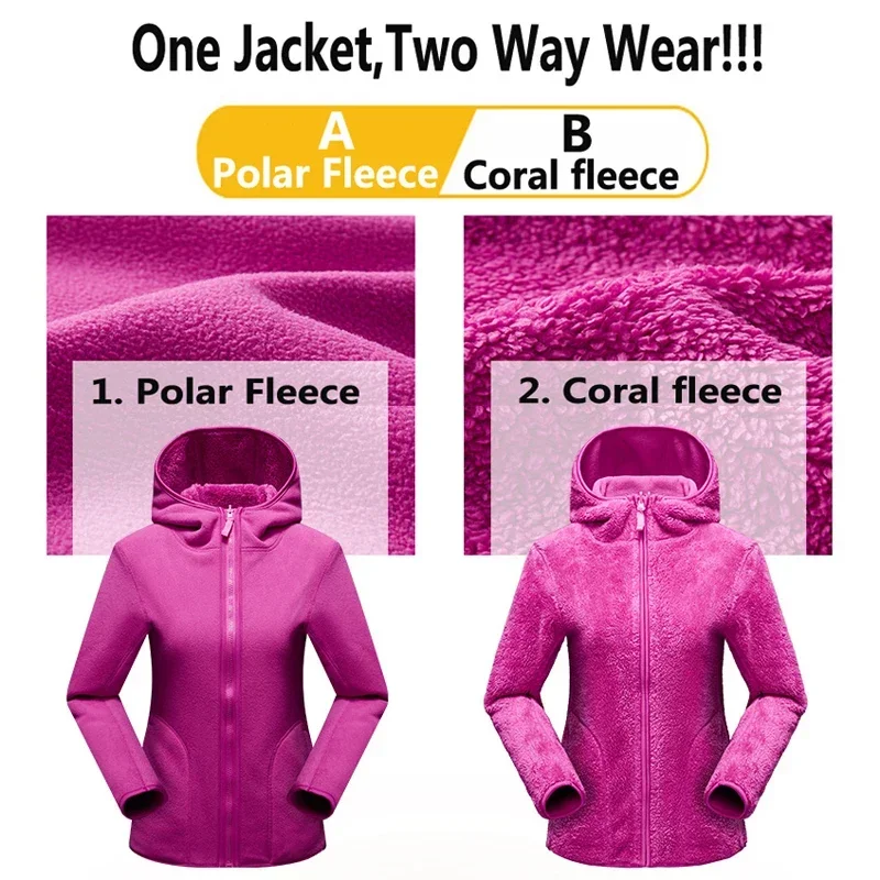 Unisex Reversible Jacket Women Pullover Hoodies Winter Polar/Coral Fleece Hooded Coats Ladies Zipper Sweatshirts Korean Clothes