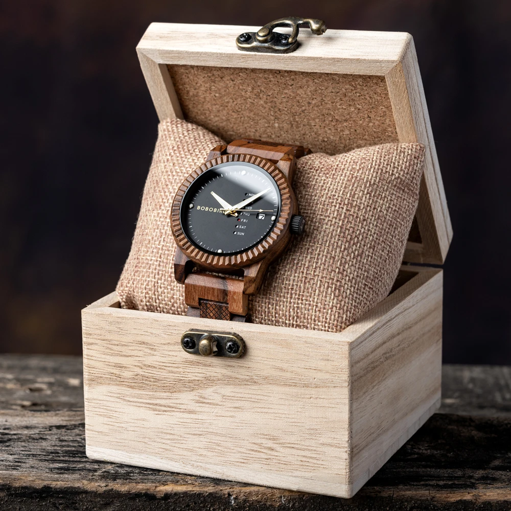 BOBO BIRD Reloj de pulsera de madera para hombre, accesorio de pulsera de estilo informal con indicador de semana y fecha, personalizado, envío