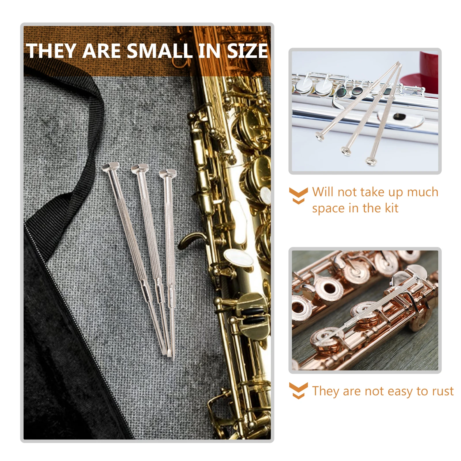 

3pcs Saxophone Screwdriver Metal Wind Instrument Repair Tool Portable Flute Clarinet Piccolo Maintenance Accessory