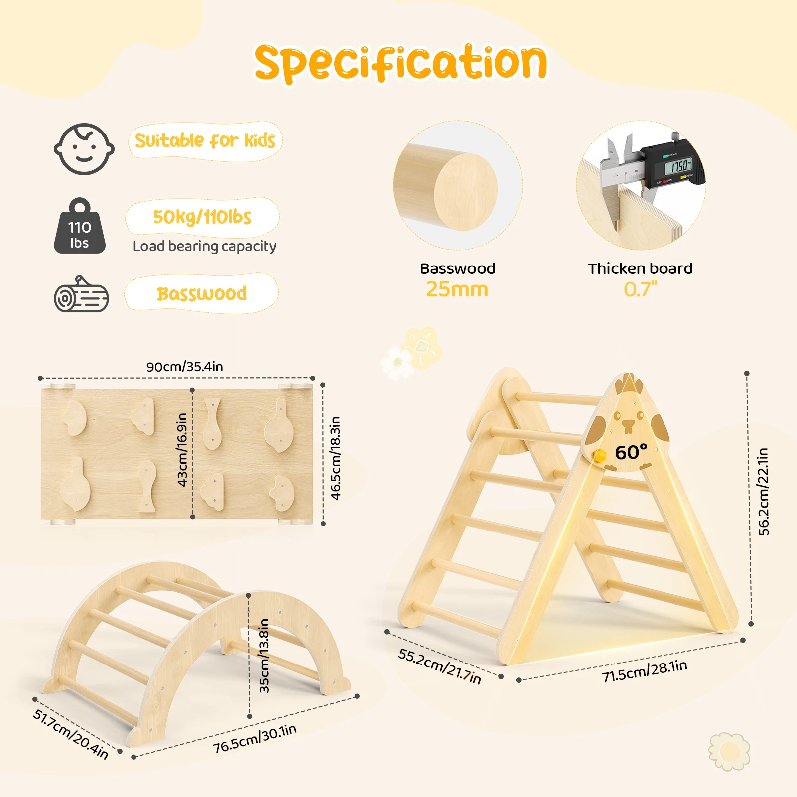 7-in-1 klimrek voor peuters Speeltuin Indoor Play Gym Houten glijbaan voor kinderen Training Baby