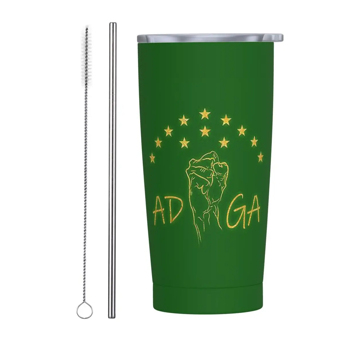Adiga Fight For Ever Adygea Flag Stainless Steel Tumbler Vacuum Insulated Mug Thermal Cold Bottle Straw With Lid 20oz