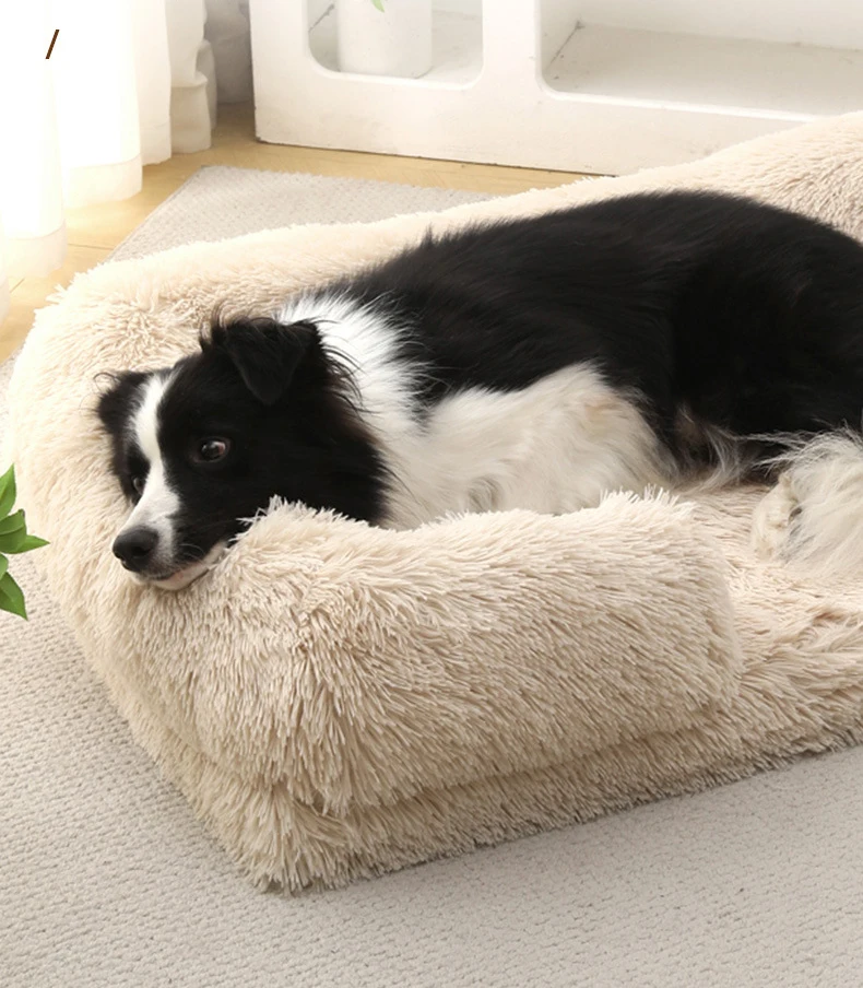 Großes Hundebett, Plüsch-Hundebett, Winter-Plüschbett, Verdicktes Hundeschlafbett, Sofa, Abnehmbare Auflage, Hundebett für Kleine und Große Hunde, Quadratischer Hundezwinger – Detail 2