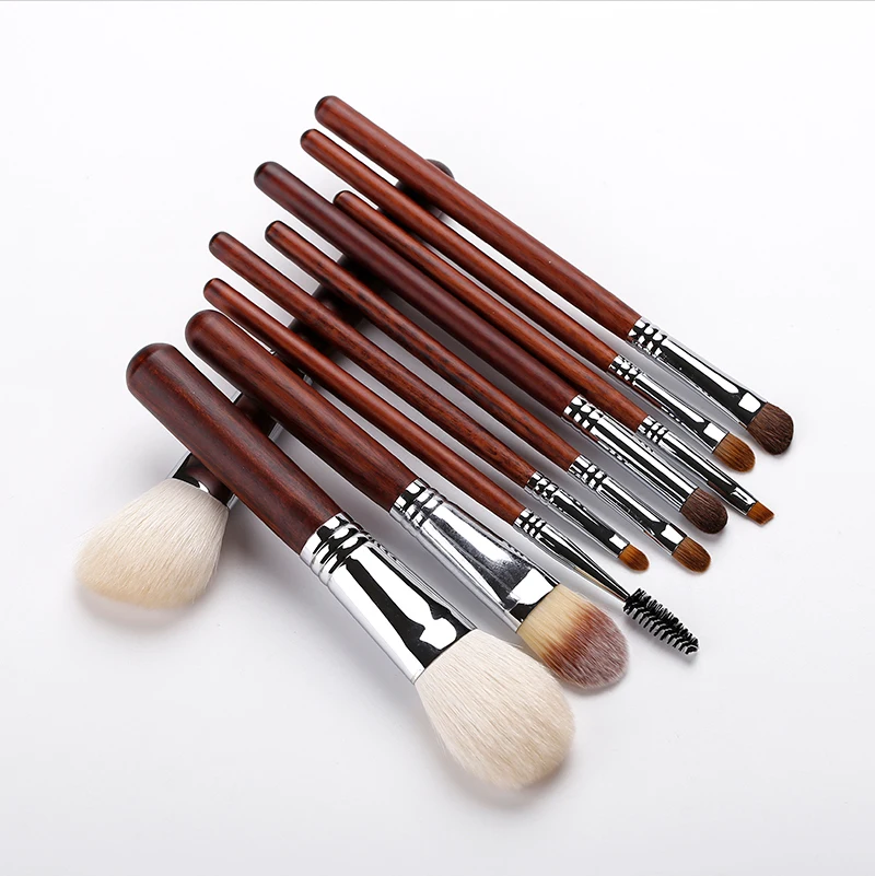 Ensemble de pinceaux de maquillage, 10 pièces, avec poudre, pinceaux pour fard à paupières et poils naturels, pour outils de beauté professionnels