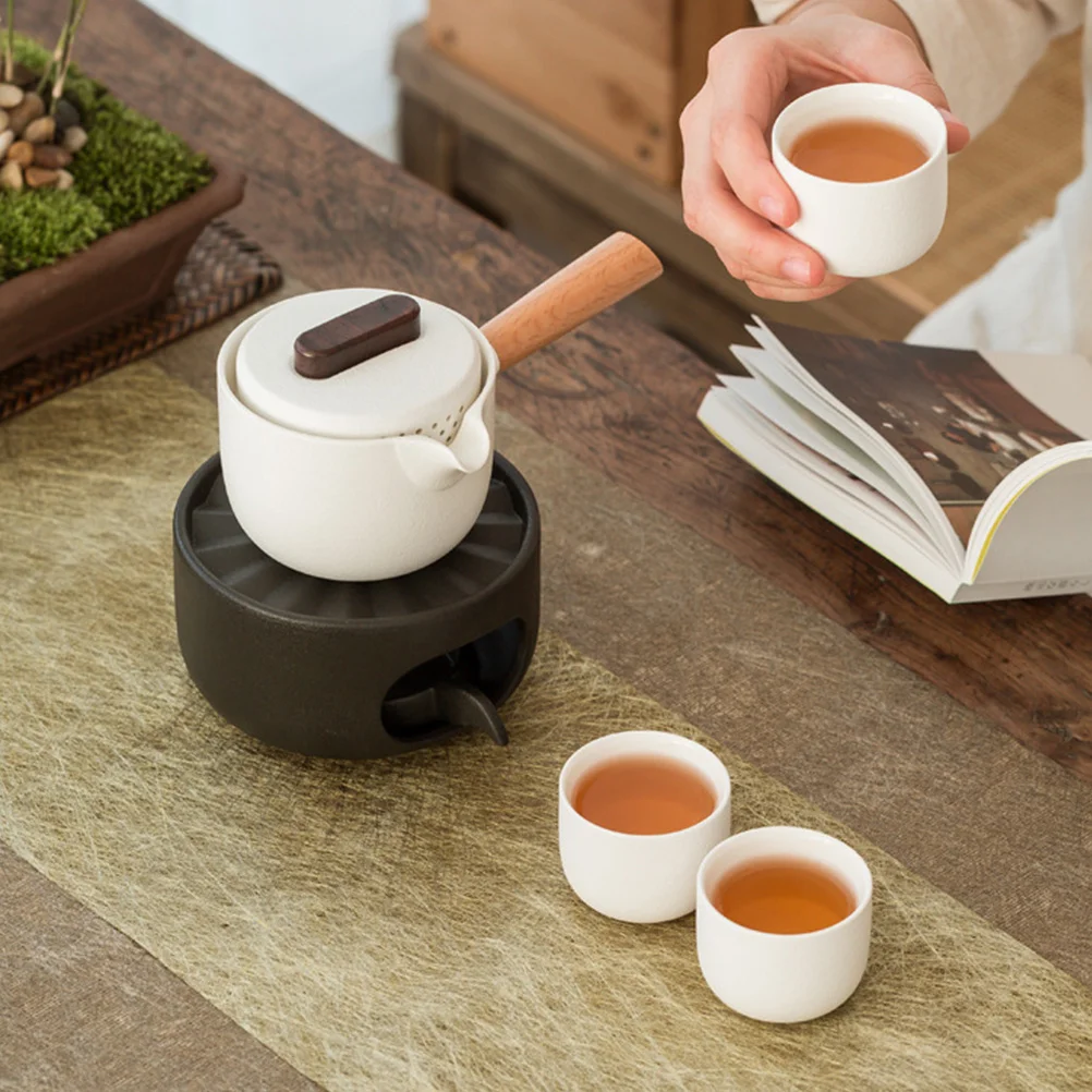 Calentador de té de cerámica hecho a mano, soporte calentador de tetera elegante, esencial para amantes del té, calentador de tetera de cerámica, 1 Juego