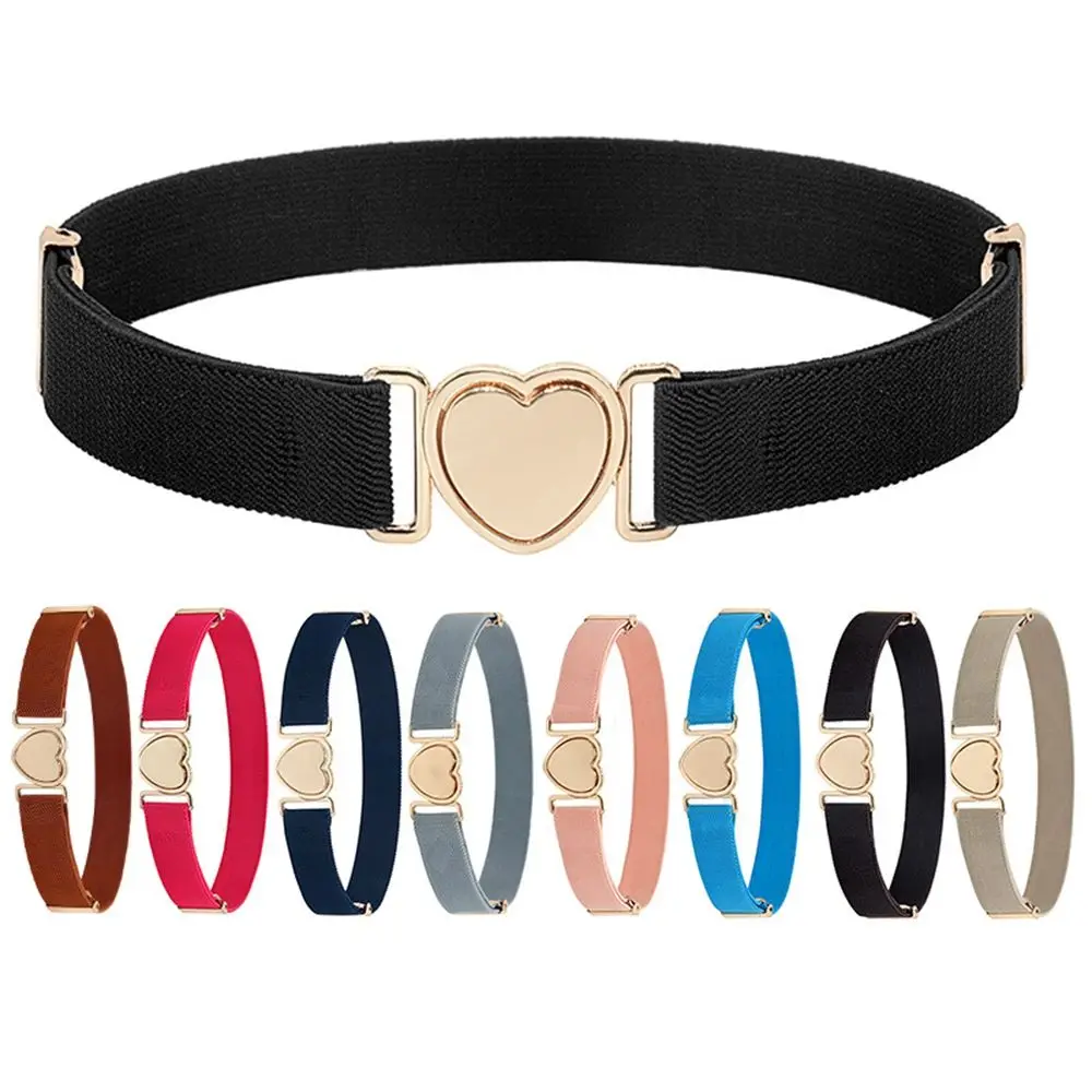 

Solid Color Canvas Uniform Decorations Alloy Children Stretch Belts Punch-free Waistband Heart Shape Buckle Waist Belt